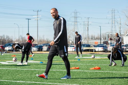 MIKE DEAL / WINNIPEG FREE PRESS
Valour FC Stephen Hoyle during practice on Murray Field at Dakota Collegiate Tuesday morning.
190416 - Tuesday, April 16, 2019.