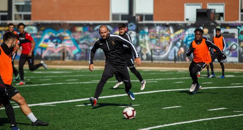 MIKE DEAL / WINNIPEG FREE PRESS
Valour FC Stephen Hoyle during practice on Murray Field at Dakota Collegiate Tuesday morning.
190416 - Tuesday, April 16, 2019.