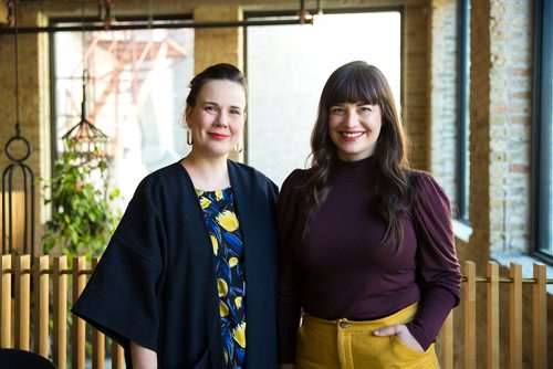 MIKAELA MACKENZIE/WINNIPEG FREE PRESS
Katherine Magne (left) and Elise Epp, co-organizers of the Winnipeg Fashion Revolution Week, pose for a portrait wearing hand-sewn and sustainable clothing in Winnipeg on Tuesday, April 16, 2019. 
Winnipeg Free Press 2019