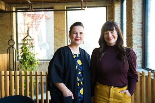 MIKAELA MACKENZIE/WINNIPEG FREE PRESS
Katherine Magne (left) and Elise Epp, co-organizers of the Winnipeg Fashion Revolution Week, pose for a portrait wearing hand-sewn and sustainable clothing in Winnipeg on Tuesday, April 16, 2019. 
Winnipeg Free Press 2019