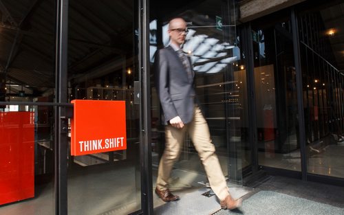 MIKE DEAL / WINNIPEG FREE PRESS
The grand opening of Think Shift's office in Winnipeg's historic Pumphouse building. The ground floor of the building is under construction for a restaurant.
190416 - Tuesday, April 16, 2019.