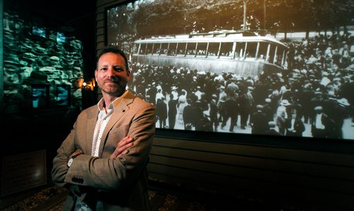 PHIL HOSSACK / WINNIPEG FREE PRESS - Curator Roland Sawatzsky poses in  the General Strike display at the Manitoba Museum. Jessica B's story. - April16, 2019.