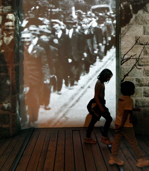 PHIL HOSSACK / WINNIPEG FREE PRESS - School kids on tour walk through the General Strike display at the Manitoba Museum. Jessica B's story. - April16, 2019.