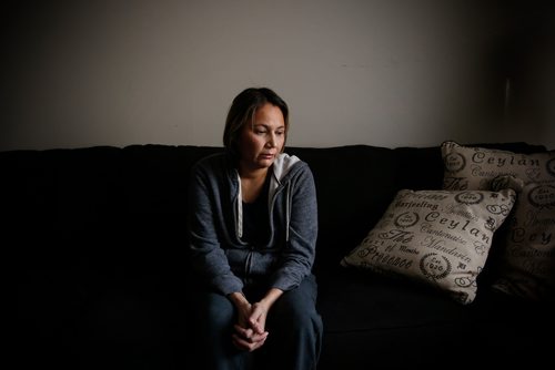JOHN WOODS / WINNIPEG FREE PRESS
Melody Sinclair, who was stabbed twice on January 21, is photographed in her home Tuesday, April 16, 2019. Sinclairs friends are having a fundraising social for her on April 27.

Reporter: Melissa Martin
