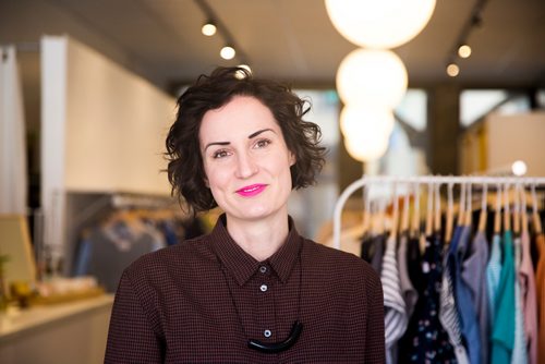 MIKAELA MACKENZIE/WINNIPEG FREE PRESS
Jillian Zdunich, owner of Shop Take Care, poses for a portrait in her sustainable fashion boutique in Winnipeg on Wednesday, April 17, 2019. 
Winnipeg Free Press 2019