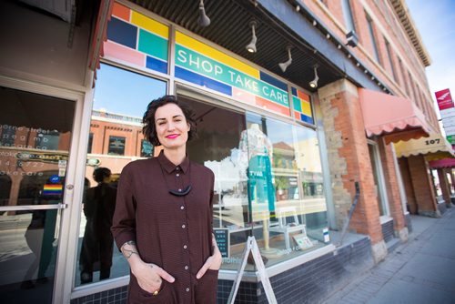 MIKAELA MACKENZIE/WINNIPEG FREE PRESS
Jillian Zdunich, owner of Shop Take Care, poses for a portrait in her sustainable fashion boutique in Winnipeg on Wednesday, April 17, 2019. 
Winnipeg Free Press 2019