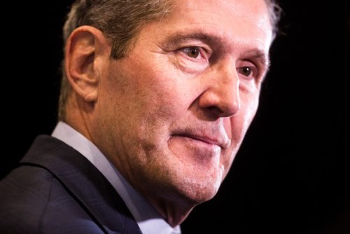 MIKAELA MACKENZIE/WINNIPEG FREE PRESS
Premier Brian Pallister speaks to the media at a Chamber of Commerce event at the RBC Convention Centre in Winnipeg on Thursday, April 18, 2019. 
Winnipeg Free Press 2019