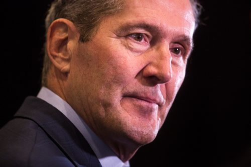 MIKAELA MACKENZIE/WINNIPEG FREE PRESS
Premier Brian Pallister speaks with the media at a Chamber of Commerce event at the RBC Convention Centre in Winnipeg on Thursday, April 18, 2019. 
Winnipeg Free Press 2019