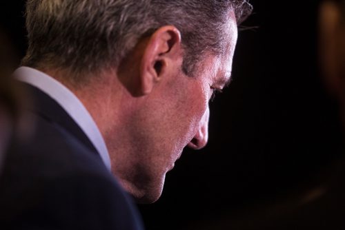 MIKAELA MACKENZIE/WINNIPEG FREE PRESS
Premier Brian Pallister speaks with the media at a Chamber of Commerce event at the RBC Convention Centre in Winnipeg on Thursday, April 18, 2019. 
Winnipeg Free Press 2019