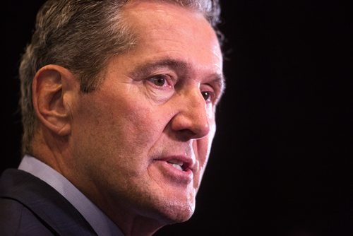 MIKAELA MACKENZIE/WINNIPEG FREE PRESS
Premier Brian Pallister speaks with the media at a Chamber of Commerce event at the RBC Convention Centre in Winnipeg on Thursday, April 18, 2019. 
Winnipeg Free Press 2019