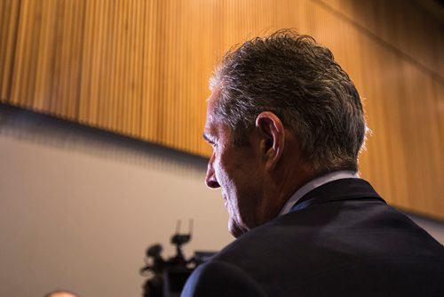 MIKAELA MACKENZIE/WINNIPEG FREE PRESS
Premier Brian Pallister speaks with the media at a Chamber of Commerce event at the RBC Convention Centre in Winnipeg on Thursday, April 18, 2019. 
Winnipeg Free Press 2019