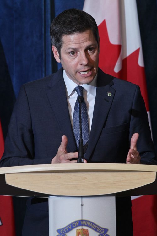 MIKE DEAL / WINNIPEG FREE PRESS
Winnipeg Mayor Brian Bowman responds to comments made by the Premier today during a press conference at City Hall Thursday afternoon. 
190418 - Thursday, April 18, 2019