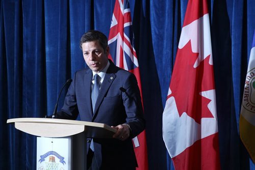 MIKE DEAL / WINNIPEG FREE PRESS
Winnipeg Mayor Brian Bowman responds to comments made by the Premier today during a press conference at City Hall Thursday afternoon. 
190418 - Thursday, April 18, 2019