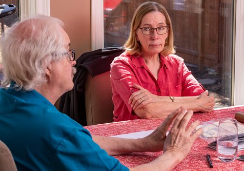 SASHA SEFTER / WINNIPEG FREE PRESS
Historians Nolan (left) and Sharon Reilly discuss the history surrounding The Winnipeg General Strike of 1919 in their St. Vital home.   
190418 - Thursday, April 18, 2019.