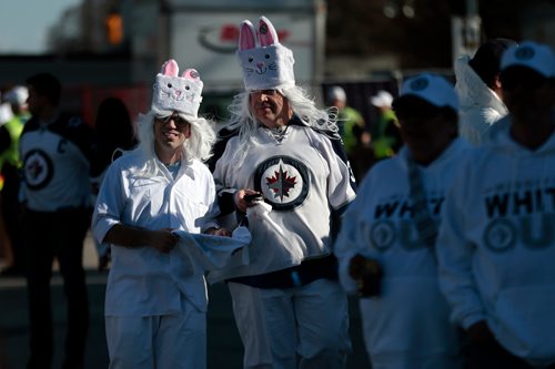 PHIL HOSSACK / WINNIPEG FREE PRESS - Party goers Thursday as fans took to the streets downtown for festivities. - April 18, 2019.