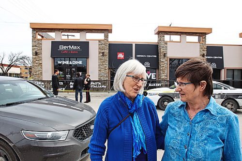 MIKE DEAL / WINNIPEG FREE PRESS
(From left) Nancy Pinnell and Loraine MacKenzie Shepherd talk about having made plans to go to BerMax for the first time and their hope that the restaurant owners are going to keep BerMax open. 
Winnipeg Police at BerMax Caffé and Bistro Friday afternoon. A woman was assaulted and the restaurant she was working in was the target of hate-related vandalism and a robbery on Thursday night, Winnipeg police said.
190419 - Friday, April 19, 2019