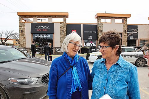 MIKE DEAL / WINNIPEG FREE PRESS
(From left) Nancy Pinnell and Loraine MacKenzie Shepherd talk about having made plans to go to BerMax for the first time and their hope that the restaurant owners are going to keep BerMax open. 
Winnipeg Police at BerMax Caffé and Bistro Friday afternoon. A woman was assaulted and the restaurant she was working in was the target of hate-related vandalism and a robbery on Thursday night, Winnipeg police said.
190419 - Friday, April 19, 2019