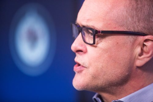 MIKAELA MACKENZIE/WINNIPEG FREE PRESS
Head coach Paul Maurice speaks to the media at the end of the Jets' season at the Bell MTS Centre on Monday, April 22, 2019. 
Winnipeg Free Press 2019