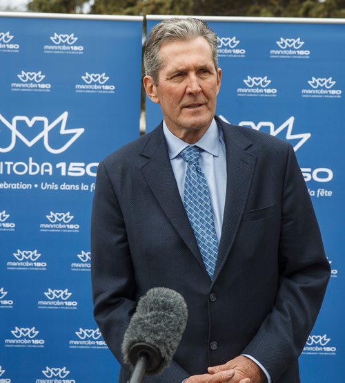 MIKE DEAL / WINNIPEG FREE PRESS
Premier Brian Pallister during an announcement regarding Manitoba150 infrastructure spending that was held in Memorial Park Tuesday afternoon.
190423 - Tuesday, April 23, 2019.