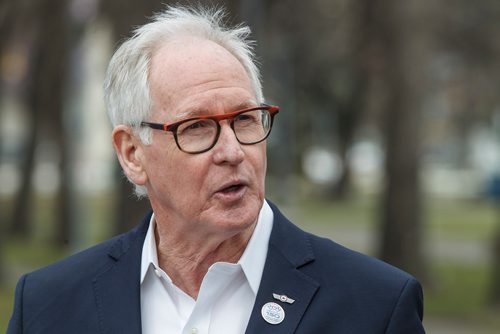 MIKE DEAL / WINNIPEG FREE PRESS
Stuart Murray, chair, Manitoba150 Host Committee during an announcement regarding Manitoba150 infrastructure spending that was held in Memorial Park Tuesday afternoon.
190423 - Tuesday, April 23, 2019.