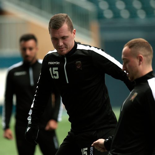 PHIL HOSSACK / WINNIPEG FREE PRESS - Valour FC defender #15 Adam Mitter on the field with the team workout Tuesday afternoon. Taylor Allen story. -  April 23, 2019.