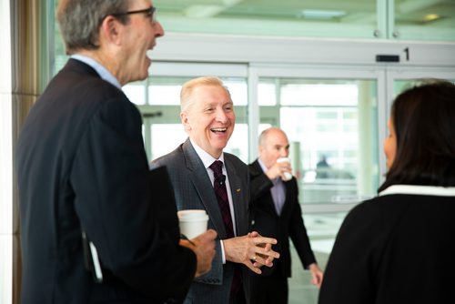 MIKAELA MACKENZIE/WINNIPEG FREE PRESS
Barry Rempel, president and CEO, laughs with board members Scott Penman (left) and Sangeet Bhatia before the Winnipeg Airports Authority annual meeting at the Winnipeg James Armstrong Richardson International Airport in Winnipeg on Wednesday, April 24, 2019. For Martin Cash story.
Winnipeg Free Press 2019