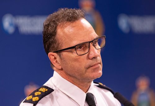 SASHA SEFTER / WINNIPEG FREE PRESS
Winnipeg Police Chief Danny Smyth addresses the media regarding charges laid in a hate crime incident at the 1800 block of Corydon Avenue.
190424 - Wednesday, April 24, 2019.