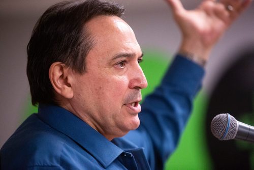 MIKAELA MACKENZIE/WINNIPEG FREE PRESS
Assembly of First Nations National Chief, Perry Bellegarde, discusses Jordan's Principle funding at Tina's Safe Haven in Winnipeg on Thursday, April 25, 2019. For Dan Lett story.
Winnipeg Free Press 2019