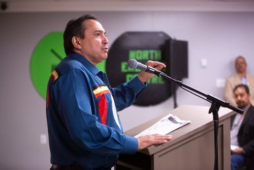 MIKAELA MACKENZIE/WINNIPEG FREE PRESS
Assembly of First Nations National Chief, Perry Bellegarde, discusses Jordan's Principle funding at Tina's Safe Haven in Winnipeg on Thursday, April 25, 2019. For Dan Lett story.
Winnipeg Free Press 2019