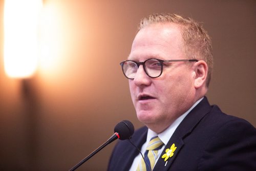 MIKAELA MACKENZIE/WINNIPEG FREE PRESS
Finance Minister Scott Fielding speaks at a Manitoba Heavy Construction Association breakfast event at the airport Holiday Inn in Winnipeg on Thursday, April 25, 2019. For Martin Cash story.
Winnipeg Free Press 2019