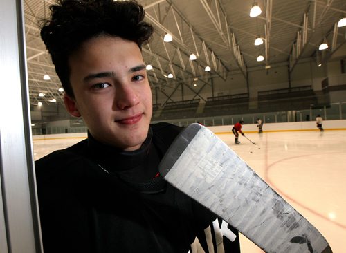 PHIL HOSSACK / WINNIPEG FREE PRESS - Rink Hockey Academy goalie Ethan Buenaventura at an Academy workout Thursday. See Mike Sawatzky story. - April 25, 2019.