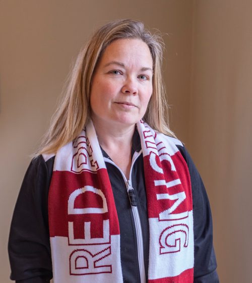 SASHA SEFTER / WINNIPEG FREE PRESS
Nicky Cottee, President of Red River Rising, a supporters'  group for Valour FC, in her North River Heights home.
190425 - Thursday, April 25, 2019.