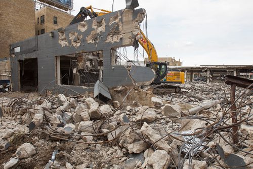 MIKE DEAL / WINNIPEG FREE PRESS
McNaught, the longtime auto dealership, shut down since 2012 and is currently being torn down. The building spent most of its 91 years as a car dealership.
190425 - Thursday, April 25, 2019.