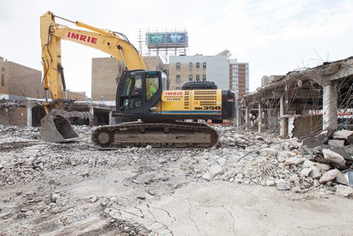 MIKE DEAL / WINNIPEG FREE PRESS
McNaught, the longtime auto dealership, shut down since 2012 and is currently being torn down. The building spent most of its 91 years as a car dealership.
190425 - Thursday, April 25, 2019.