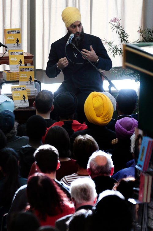 PHIL HOSSACK / WINNIPEG FREE PRESS - Jagmeet Singh speaks in  the McNally Robinson 'atrium' to launch his new book, "Love and Courage" Thursday afternoon. See Bill Redekopp story. - April 25, 2019.