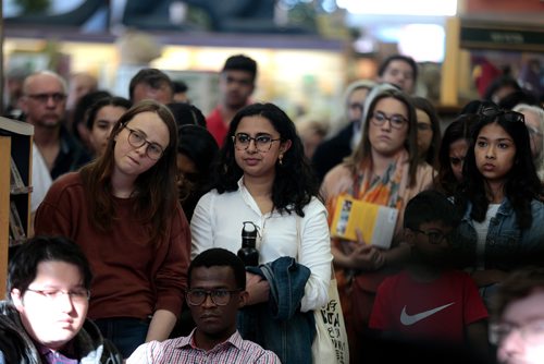 PHIL HOSSACK / WINNIPEG FREE PRESS - A standing room only audience listens to Jagmeet Singh in the McNally Robinson 'atrium' to launch his new book, "Love and Courage" Thursday afternoon. See Bill Redekopp story. - April 25, 2019.