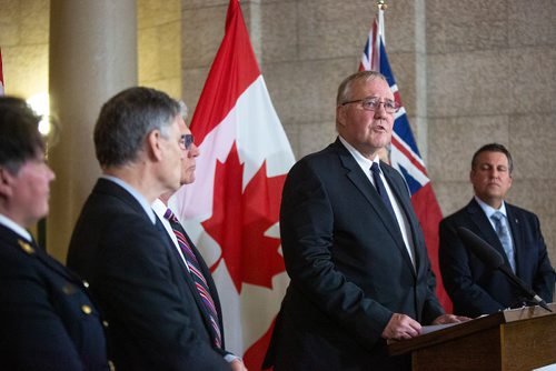 MIKAELA MACKENZIE/WINNIPEG FREE PRESS
Bill Blair, Minister of Border Security and Organized Crime Reduction announces funding for gun and gang violence prevention at the Manitoba Legislative Building in Winnipeg on Friday, April 26, 2019. For Larry Kusch story.
Winnipeg Free Press 2019