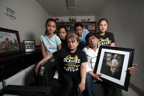 RUTH BONNEVILLE / WINNIPEG FREE PRESS 


Local, Adao Family at  Jimel's Bakery at  660 Sheppard St. location.


Photo of and emotional Imelda and Jaime Sr. Adao whose son Jaime, 17 was killed on March 3 in a violent home invasion with their family at their bakery with photos of Jaime with them.


Photo of Adao family: Imelda and Jaime, Sr. Adao and their other children:  Michael, Germelyn (left rear), Emerald (far right) and Jaime Junior's niece, Kristlyn Cain Parayno (left, youngest, granddaughter to Imelda and Jaime Sr). 


More info:  The five children have come from the Phillipines and will stay 6 months with their parents to help in the two bakeries.

Other siblings not available to be in photo.



Ashley Prest  | Reporter

April 26, 2019