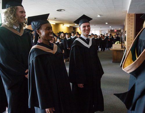 MIKE DEAL / WINNIPEG FREE PRESS
Masimo Picaku during his graduation ceremony at the Portage Avenue Church Saturday afternoon.
Masimo Picaku is the first Albanian to graduate from CMU (with a business degree).
See John Longhurst story 
190427 - Saturday, April 27, 2019.