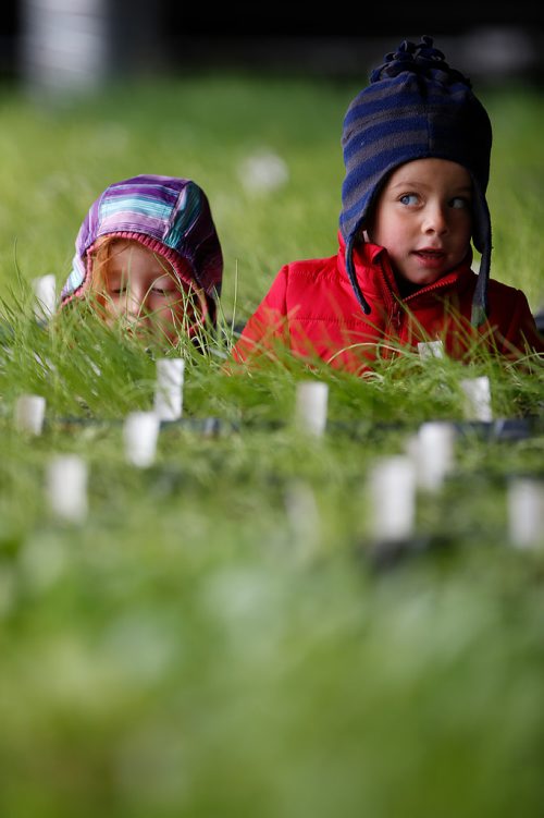 JOHN WOODS / WINNIPEG FREE PRESS
Grace Wilkinson, 2, left, and Jaxon Koens, 3, check out the greenhouse with their mothers at the Fort Whyte Earth Day event in Winnipeg Sunday, April 28, 2019.

Reporter: standup