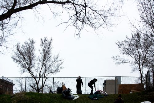 MIKAELA MACKENZIE/WINNIPEG FREE PRESS
Marcy Abraham (left) and Malayan Owen, from the Aboriginal Community Campus, pick up garbage at Winnipeg BIZ's 14th annual Earth Day Cleanup in Winnipeg on Monday, April 29, 2019. 
Winnipeg Free Press 2019