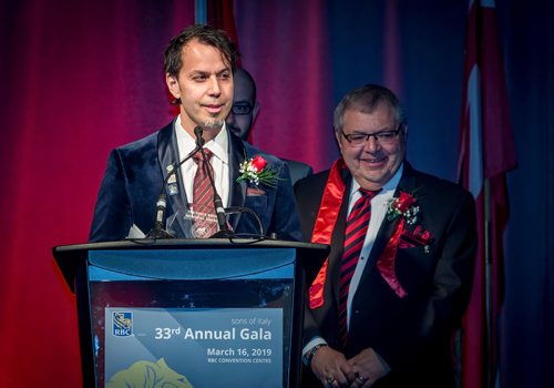 SUBMITTED PHOTO / MIREK WEICHSEL & JOHN GIAVEDONI

Tat-Liang Fabio Cheam receives the 2019 Vince Bova Award from Joseph Monachino (president, Order Sons of Italy of Canada) at the 33rd Annual Sons of Italy Garibaldi Lodge Gala on March 16, 2019 at the RBC Convention Centre Winnipeg. (See Social Page)