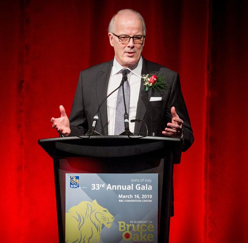 SUBMITTED PHOTO / MIREK WEICHSEL & JOHN GIAVEDONI

Broadcaster Scott Oake talks about his son Bruce Oake and the addiction recovery centre named after him at the 33rd Annual Sons of Italy Garibaldi Lodge Gala on March 16, 2019 at the RBC Convention Centre Winnipeg. (See Social Page)