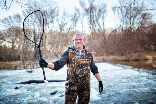 MIKAELA MACKENZIE/WINNIPEG FREE PRESS
Heinrich Hoppe poses for a portrait while sucker fishing in Westbourne, Manitoba on Monday, April 22, 2019. Heinrich has been coming to the fish run for 14 years, and hauled over 100 fish home this year to can, fry, and smoke.
Winnipeg Free Press 2019