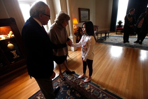 PHIL HOSSACK / WINNIPEG FREE PRESS -  STAND-UP - 11yr old Eden Rose Walker is met by Lt Governor Janice Filmon and her husband Gary at Government House Tuesday prior to receiving her Lifesaving Societys Rescue Commendation. See release details below. - April 30, 2019. 

Saskatchewan River, Grand Rapids, MB
Jaylynn Chartier, Phoenix Chartier, Eden Rose Walker
On July 6, 2018, Jaylynn Chartier, age 8, Phoenix Chartier, age 9, and Eden Rose Walker, age 11, were out skipping rocks on the Saskatchewan River in Grand Rapids, MB. They noticed a five year old girl from the community floating face down in the river.
The girls did not hesitate to help out, and while one of them managed to get the smaller child to shore, the others tried to find an adult to assist in the situation. An unidentified adult was found who went to call EMS, while two of the girls performed CPR on the unconscious and non-breathing five year old. The girls had never taken first aid or rescue training, but had learned CPR from watching a movie. The five year old was taken to the community health centre and then further medical attention. She survived and has made a full recovery.
For their quick thinking and bravery in undertaking a rescue despite having no formal training, Jaylynn Chartier, Phoenix Chartier and Eden Rose Walker are deserving of recognition with the Lifesaving Societys Rescue Commendation.

