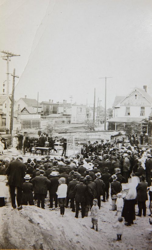 
Images from the AUUC-WBA Archives of the Ukrainian Labour Temple construction in 1918.
A ceremony dedicating the cornerstone for the ULT under construction in 1918.
190430 - Tuesday, April 30, 2019.