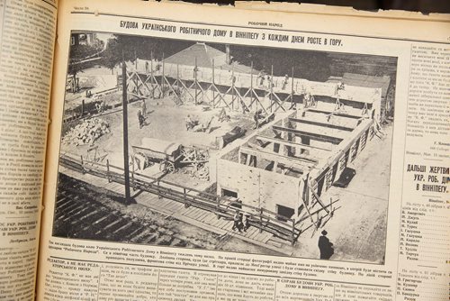 MIKE DEAL / WINNIPEG FREE PRESS
Image from the AUUC-WBA Archives from the July 24, 1918, edition of The Working People newspaper, labeled as an organ of the Ukrainian Social Democratic Party of Canada, showing the Ukrainian Labour Temple under construction.
190430 - Tuesday, April 30, 2019.