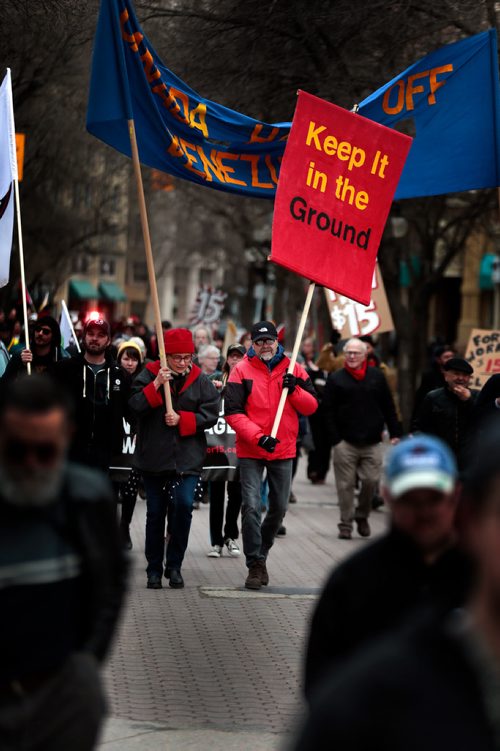 PHIL HOSSACK / WINNIPEG FREE PRESS - Participants (About 200) in the annual May Day parade march up Albert Street en route to Market Square Wednesday evening. See release. - May1, 2019.