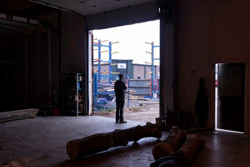 SASHA SEFTER / WINNIPEG FREE PRESS
Owner of WPG Timber Co. Mike McGarry stands in the loading bay of his warehouse in Winnipeg's Chevrier neighbourhood.
190501 - Wednesday, May 01, 2019.