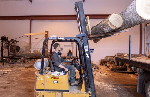 SASHA SEFTER / WINNIPEG FREE PRESS
Owner of WPG Timber Co. Mike McGarry moves a diseased ash tree into his warehouse in Winnipeg's Chevrier neighbourhood.
190501 - Wednesday, May 01, 2019.